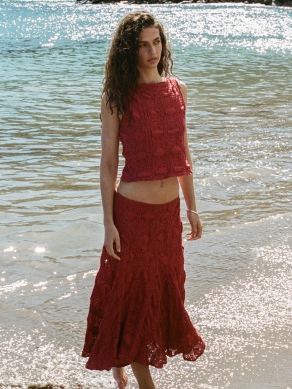 With Jean Red Maeve Crochet Knit Tank & Skirt Set - Picture 2 of 6